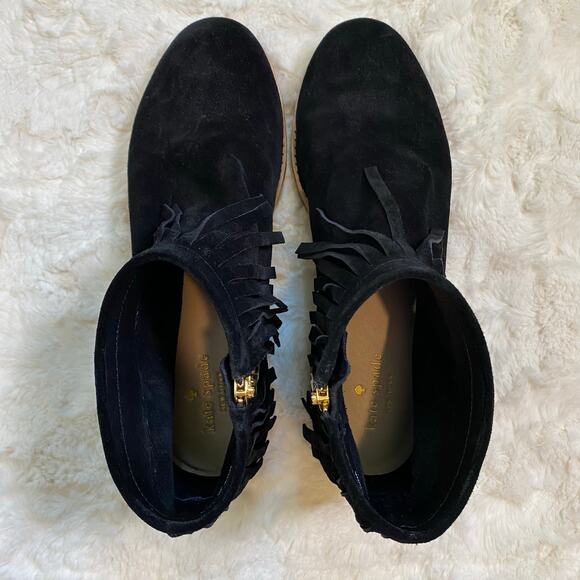 Kate Spade New York Size 9 Betsie Black Fringe Suede Ankle Booties Gold Zipper - Picture 9 of 16